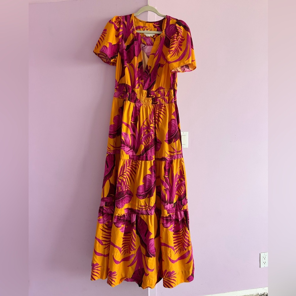 Anthropologie Yellow and Pink Maxi Dress
